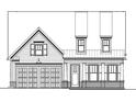 Detailed elevation drawing showing a two-story home with a garage and covered front porch at 866 Lakemont Dr, Canton, GA 30114