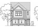 Black and white rendering of the home's facade highlighting the brick, and two-car garage at 1975 William Glen St, Dacula, GA 30019