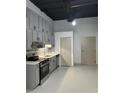 Modern kitchen featuring stainless steel appliances and gray cabinets, well-lit at 172 Haynes Sw St # 102, Atlanta, GA 30313