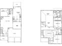 Open concept floor plan featuring a modern kitchen, Gathering room, bedrooms, and attached two-car garage at 8486 Big Cedar Ct, Riverdale, GA 30274