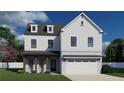 Newly constructed two-story home with white siding, a two-car garage, and a charming front entrance at 508 Clayborne Way, Loganville, GA 30052