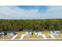 Aerial view of new construction homes in a neighborhood surrounded by beautiful green trees at 221 Friendship Oak Way, Hampton, GA 30228