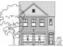 Black and white rendering of the exterior elevation with two-car garage at 1985 William Glen St, Dacula, GA 30019