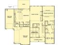 Detailed first-floor plan featuring a spacious kitchen, Gathering room, primary bedroom, and attached garages at 1106 Low Water Nw Xing, Acworth, GA 30101