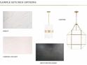 Sample kitchen surface and lighting options for buyer customization of the home's finishes at 133 Laurel Brook Ln, Canton, GA 30115