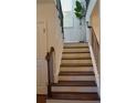 Staircase features wooden stairs, white risers, and iron railing at 3534 S Sherwood Se Rd, Smyrna, GA 30082