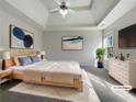 Inviting main bedroom featuring a tray ceiling and soothing decor at 63 Avery Way, Dallas, GA 30157