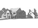 Black and white drawing of a two story home with gables and a detached garage connected by a breezeway at 1210 Mayfield Rd, Milton, GA 30009