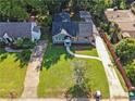 Aerial view of a well-maintained property with lush green lawn and a long driveway at 672 Quillian Ave, Decatur, GA 30032