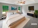 Primary bedroom features neutral colors, two windows, and a ceiling fan for added comfort and style at 12 Bonnie Glen Ln, Hampton, GA 30228