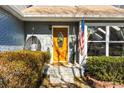 Close-up of a front entrance featuring a hanging chair, decorative door, and an American flag at 981 Cobb Place Manor Dr, Marietta, GA 30066