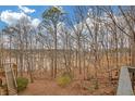 Wooded view from the backyard with an exterior staircase leading up to a small deck at 3669 Clearbrooke Way, Duluth, GA 30097