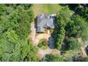 Aerial view of house, showing circular driveway, and surrounding greenery at 1603 Drowning Creek Rd, Dacula, GA 30019