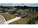 Aerial view of a neighborhood featuring well-maintained homes, lush green lawns, and a community with a Gathering-friendly atmosphere at 200 Baumgard Way, Locust Grove, GA 30248