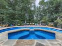 Beautiful in-ground pool surrounded by lush landscaping and comfortable seating, offering a private and luxurious outdoor oasis at 1012 Jubilee Way, Powder Springs, GA 30127