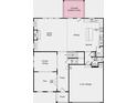 First floor plan featuring a large kitchen, dining room, great room, flex room, and a two car garage at 1356 Auburn Glen Rd, Dacula, GA 30019