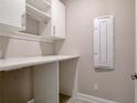 Bright laundry room with built-in cabinets, countertop space, and modern fixtures at 2628 Songbird Ln, Grayson, GA 30017