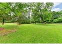 Lush backyard showcasing mature trees, green grass, and an old wooden fence at 637 Rock Springs Rd, Lawrenceville, GA 30043