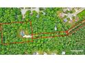 An aerial view outlining the property boundaries within a densely wooded area at 836 Bailey Woods Rd, Dacula, GA 30019