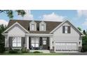 Rendering of a charming home with stone accents, white siding, a two-car garage, and rocking chair front porch at 345 Evie Ln, Canton, GA 30115