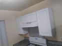 A photo of the white kitchen cabinets, stove, and countertops, showing the modern design at 1085 Mainstreet Valley Dr, Stone Mountain, GA 30088