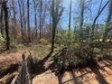 View of wooded backyard and partial view of a chain link fence from an elevated stoop at 80 Harlan Sw Rd, Atlanta, GA 30311