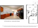 Detailed floor plan showing layout of kitchen, living room, and other rooms at 1670 Granville Ct, Lawrenceville, GA 30043