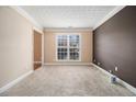 Cozy living room with neutral carpet, large window, and two-tone wall at 907 Hindman Pl, Mcdonough, GA 30253