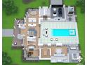 Detailed overhead floor plan showcasing an open-concept living space with an outdoor pool at 4510 Muskogee Ct, Cumming, GA 30040