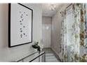 Light-filled hallway with floral curtains, console table, and modern art at 5154 Longview Run, Decatur, GA 30035