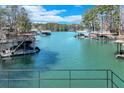 Gorgeous lake view featuring a serene expanse of water with multiple boat docks on a sunny day at 2715 Brook Valley Dr, Cumming, GA 30041