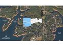 Aerial view showcases a waterfront community with access to a community dock and scenic views at 4595 Ryker Rd, Cumming, GA 30041