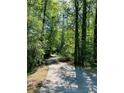 Long, private driveway winding through a lush green forest and leading up to the home at 3550 Gravitt Rd, Cumming, GA 30040
