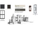 Exterior sketch with color samples for roof, siding and window trim selections at 295 Pebble Trl, Alpharetta, GA 30009