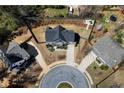 Aerial view of a modern home with a fenced backyard in a cul-de-sac, surrounded by lush greenery at 1732 Red Maple Rdg, Atlanta, GA 30316