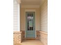 Close-up of the home's front door featuring a craftsman-style design with glass panels and brick accents at 290 Brighton Bend Ln, Acworth, GA 30102