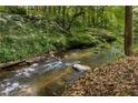 Picturesque stream flowing through a lush, wooded area, enhancing the natural beauty of the property at 275 Tynebrae Pl, Roswell, GA 30075