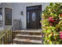 Elegant front entrance with stone steps and a decorative door with sidelights at 10660 Thatcher Way, Johns Creek, GA 30097