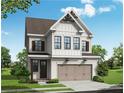 This new construction home has eye-catching architectural details, a two-car garage, and professional landscaping at 636 Silva St, Cumming, GA 30040