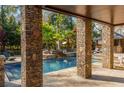 Covered patio overlooking a beautiful pool and landscaped backyard at 2461 Oak Grove Ne Ests, Atlanta, GA 30345