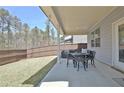 Covered patio with outdoor seating overlooking a fenced backyard, perfect for outdoor relaxation at 516 Cunninghame Ct, Peachtree City, GA 30269