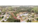 Aerial view of property with lake, surrounded by mature trees, and established neighborhood at 1340 Summer Lake Ter, Loganville, GA 30052