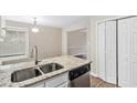 Kitchen featuring stainless steel sink, granite countertops, and a convenient dishwasher for modern living at 3380 Saddleton Way, Douglasville, GA 30134