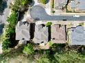 Birds eye view of the property with it's gray roof in a neighborhood with mature trees and nearby roads at 4782 Lakeway, Alpharetta, GA 30005