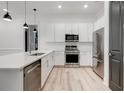 Stylish kitchen featuring white cabinets, stainless steel appliances, and modern pendant lighting at 625 Piedmont Ne Ave # 2004, Atlanta, GA 30308