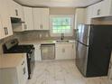 Modern kitchen featuring stainless steel appliances, white cabinets, and stylish countertops at 1956 Shirley Sw St, Atlanta, GA 30311