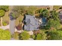 Overhead view of a property boasting a backyard pool, deck, manicured lawn and meticulous landscaping at 9985 High Falls Pointe, Johns Creek, GA 30022