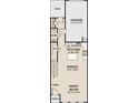 Layout featuring garage, kitchen, dining, powder room, pantry and Gathering room. Dimensions provided at 1600 Driggs Nw Dr # 162, Atlanta, GA 30318