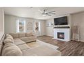 Bright living room featuring a modern fireplace, large sectional sofa, and ample natural light at 262 Royal Crescent Ter, Canton, GA 30115