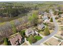 An aerial view of a beautiful lakeside community showcasing lush greenery and well-maintained homes at 3275 Aldrich Dr, Cumming, GA 30040